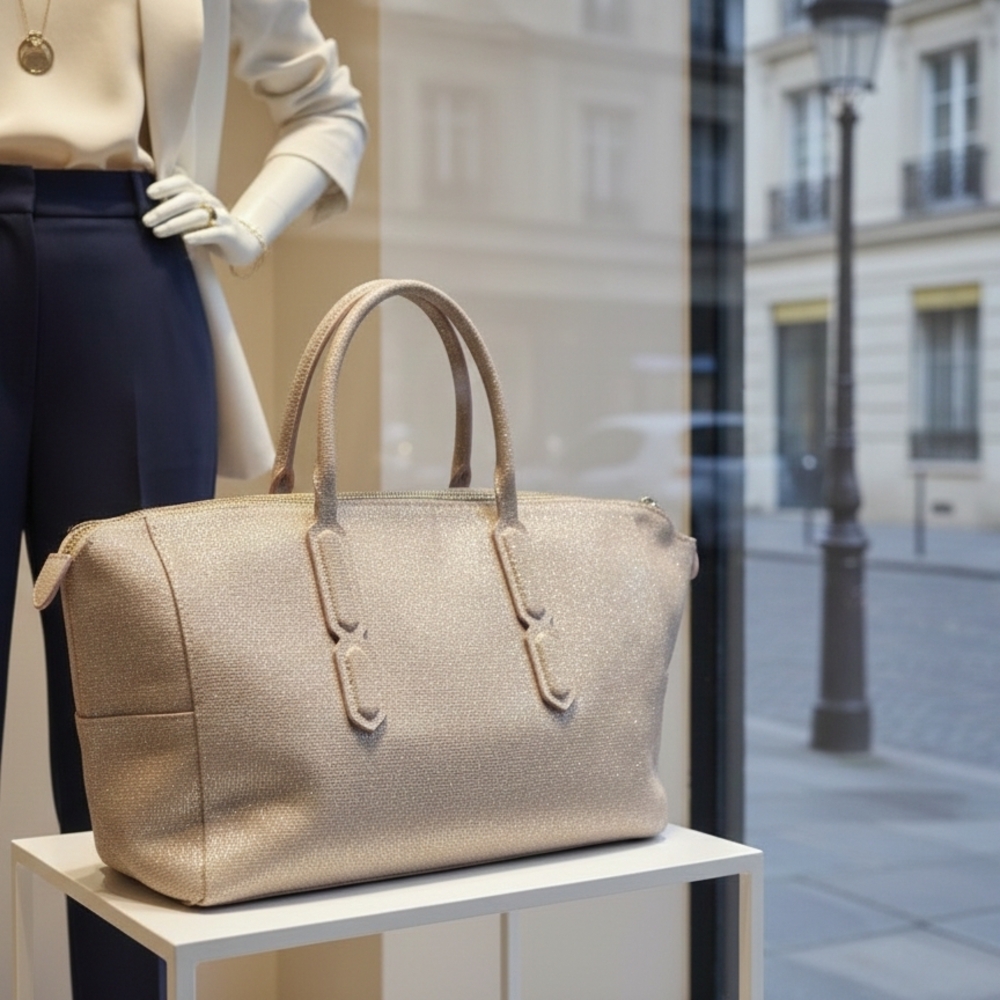 Nora Lozza Leather Chic Beige Satchel Handbag